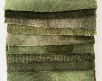 Hand Dyed Wool Fabric, 8 Drab Green Fat 1/16 Sixteenth for Primitive Rug Hooking
