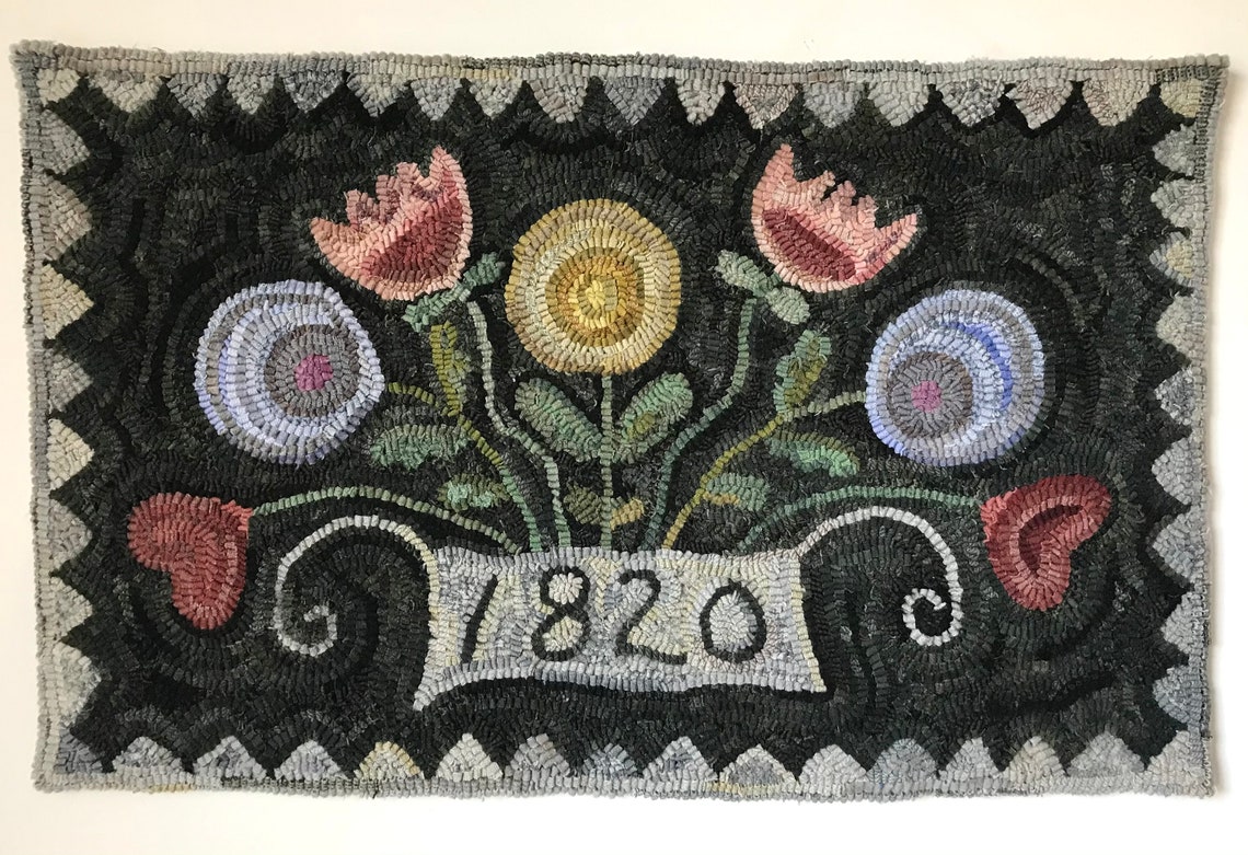 Rug Hooking Pattern ~ 1820 Flower Basket ~ on Linen - Etsy