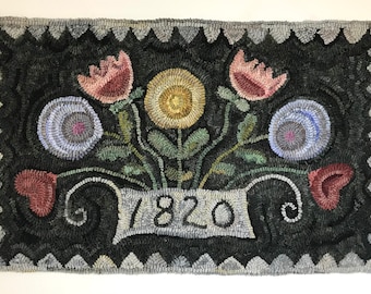 Rug Hooking Pattern ~ 1820 Flower Basket ~ on Linen