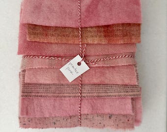 Hand Dyed Wool Fabric, 8 Primitive Pink Fat 1/16 Sixteenths for Primitive Rug Hooking