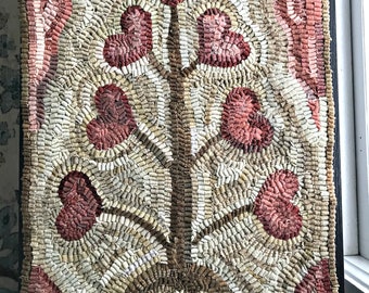 Rug Hooking PATTERN on linen ~ 1829 Valentine Heart Tree on Linen