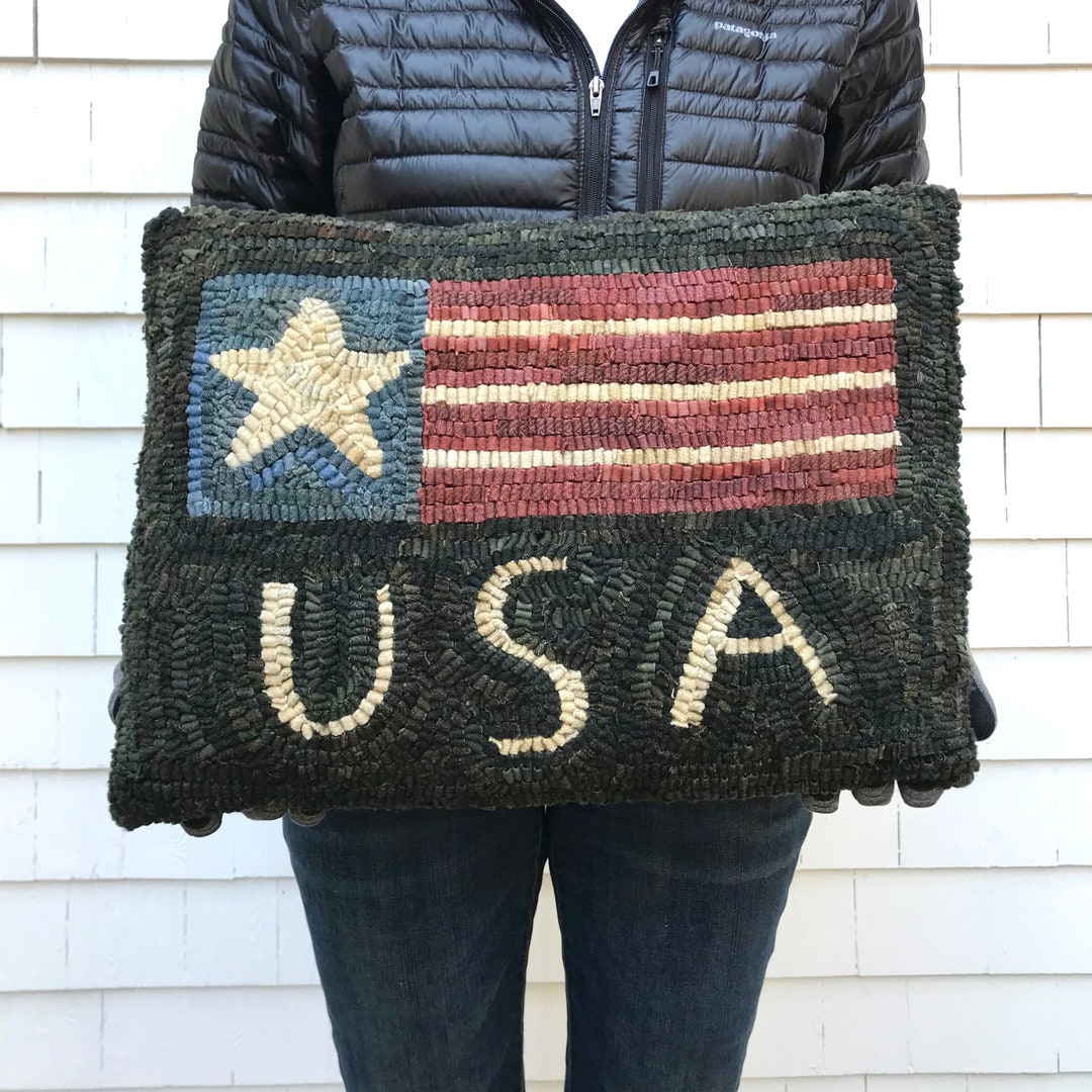 Rug Hooking PATTERN - Folk Art Primitive Wool Hooked Rug ~ USA FLAG - Etsy