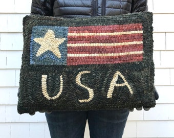 Rug Hooking PATTERN - Folk Art Primitive Wool Hooked Rug ~ USA FLAG