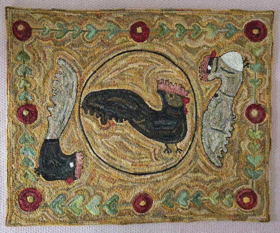 Rug Hooking KIT - Three Roosters ~ on Linen With Hand Dyed Wool - Etsy