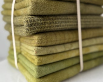 Hand Dyed Spring Green Wool Fabric Fat Quarters for Rug Hooking