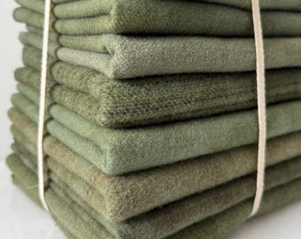 Hand Dyed Wool Fabric Fat Quarters, Forest Green, Primitive Rug Hooking Supplies
