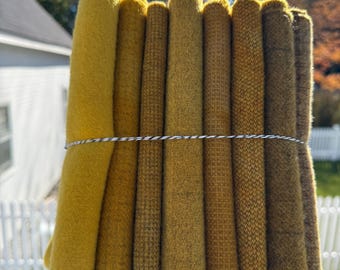 Hand Dyed Brass and Gold Wool Fabric Fat Quarters for Rug Hooking