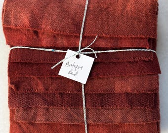 Hand Dyed Wool Fabric, 8 Antique Red Fat Sixteenths {1/16} for Primitive Rug Hooking