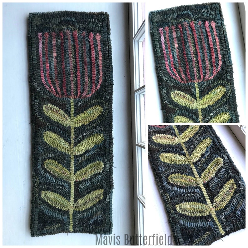 Rug Hooking Pattern Old Fashioned Tall Tulip on Linen image 1