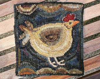 Rug Hooking Pattern Betty's Big Chicken on Linen or Paper