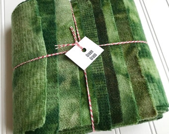 Hand Dyed Wool Fabric, 8 Green Grass Fat 1/16 Sixteenth for Primitive Rug Hooking