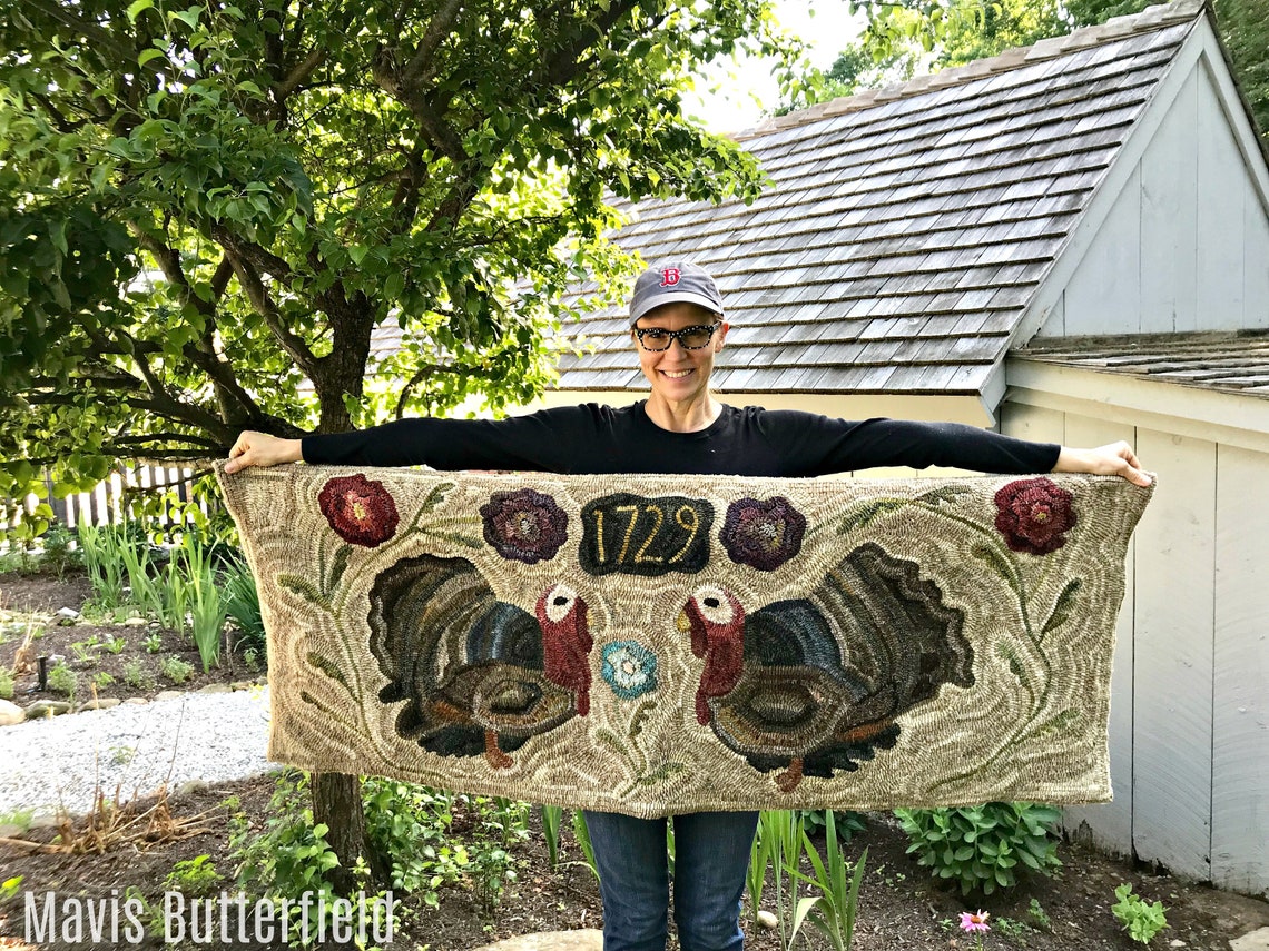Rug Hooking PATTERN - Folk Art Primitive Wool Hooked Rug ~ Tullia and ...
