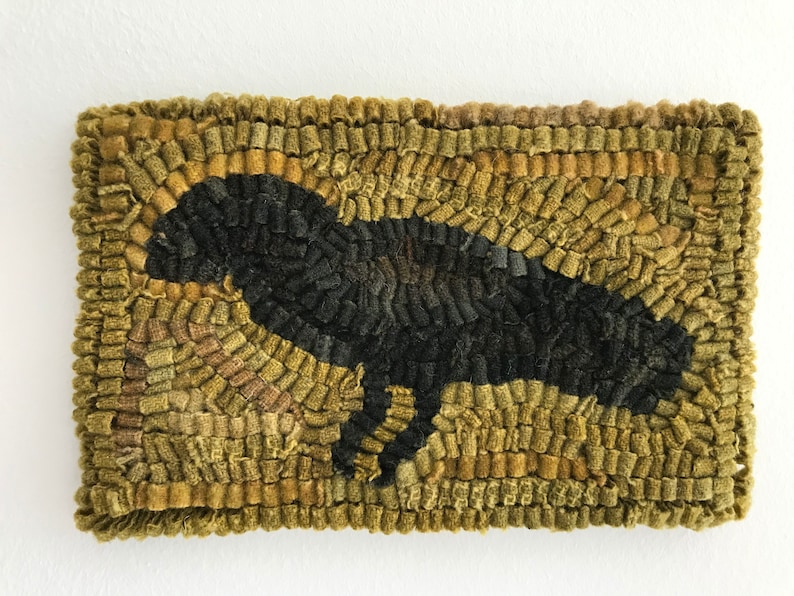 Primitive Folk Art Wool Hooked Rug Old Crow Early Style image 1