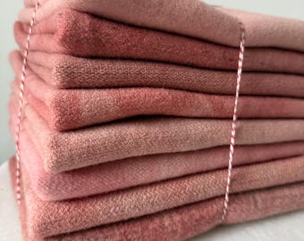 Hand Dyed Wool Fabric Fat Quarters, Primitive Pink Rug Hooking Material