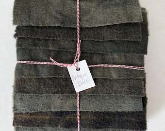 Hand Dyed Wool Fabric, 8 Antique Black Fat 1/16 Sixteenth for Primitive Rug Hooking