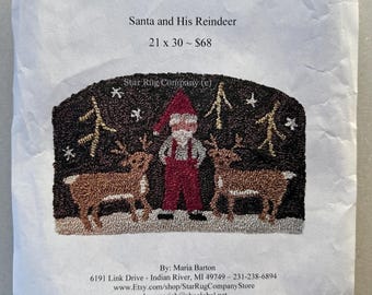 Rug Hooking Pattern ~  Santa and His Reindeer ~ SPRING CLEANING SALE*