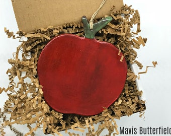 Rustic Red Apple Redware Pottery Ornament {{LARGE}}