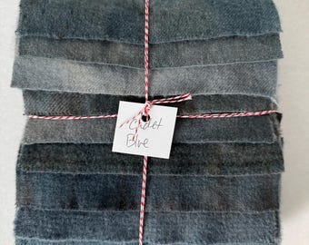 Hand Dyed Wool Fabric, 8 Cadet Blue Fat 1/16 Sixteenth for Primitive Rug Hooking