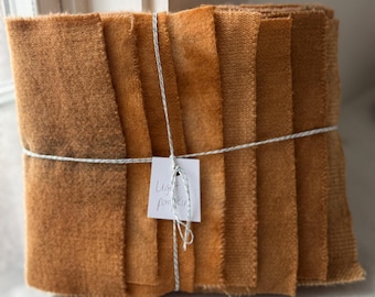 Hand Dyed Wool Fabric, 8 LIGHT Pumpkin Fat 1/16 Sixteenth for Primitive Rug Hooking