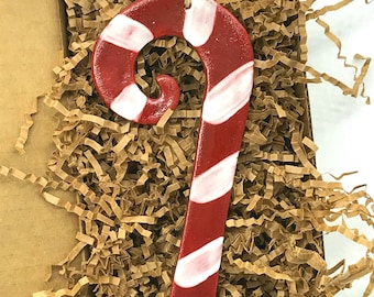 Rustic Candy Cane Redware Pottery Ornament