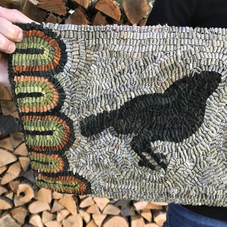 Primitive Folk Art Hooked Rug Pumpkin and Crows Table Runner - Etsy