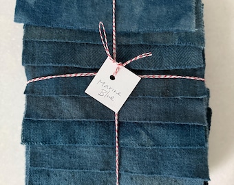 Hand Dyed Wool Fabric, 8 Marine Blue Fat 1/16 Sixteenth for Primitive Rug Hooking