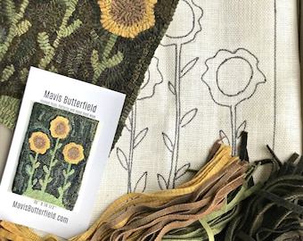 RUG HOOKING KIT - Sunflowers on Linen with Hand Dyed Wool