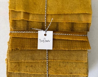 Hand Dyed Wool Fabric, 8 Sunflower Fat 1/16 Sixteenth for Primitive Rug Hooking