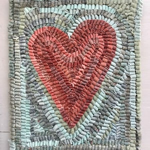 Rug Hooking Pattern Primitive Folk Art Heart on Linen