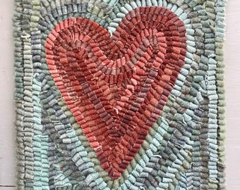 Rug Hooking Pattern Primitive Folk Art Heart on Linen