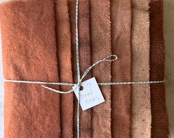 Hand Dyed Wool Fabric, 7 Dried Roses Fat 1/16 Sixteenths for Primitive Rug Hooking