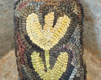 Primitive Folk Art Wool Hooked Rug Pillow ~ Maize Yellow Tulip