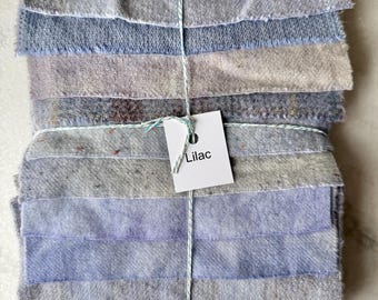 Hand Dyed Wool Fabric, 8 Lilac Fat 1/16th Sixteenths for Primitive Rug Hooking