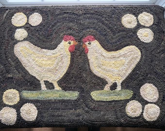 Rug Hooking PATTERN on Linen - Chalkware Chickens