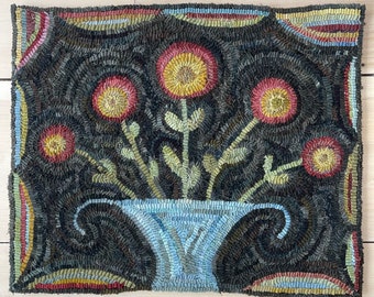 Primitive Folk Art Wool Hooked Rug ~  Flowers for Lucy