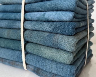 Hand Dyed Marine Blue Wool Fabric Fat Quarters for Rug Hooking