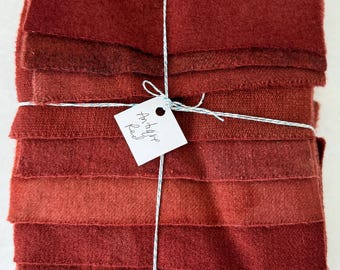 Hand Dyed Wool Fabric, 8 Antique Red Fat Sixteenths {1/16} for Primitive Rug Hooking
