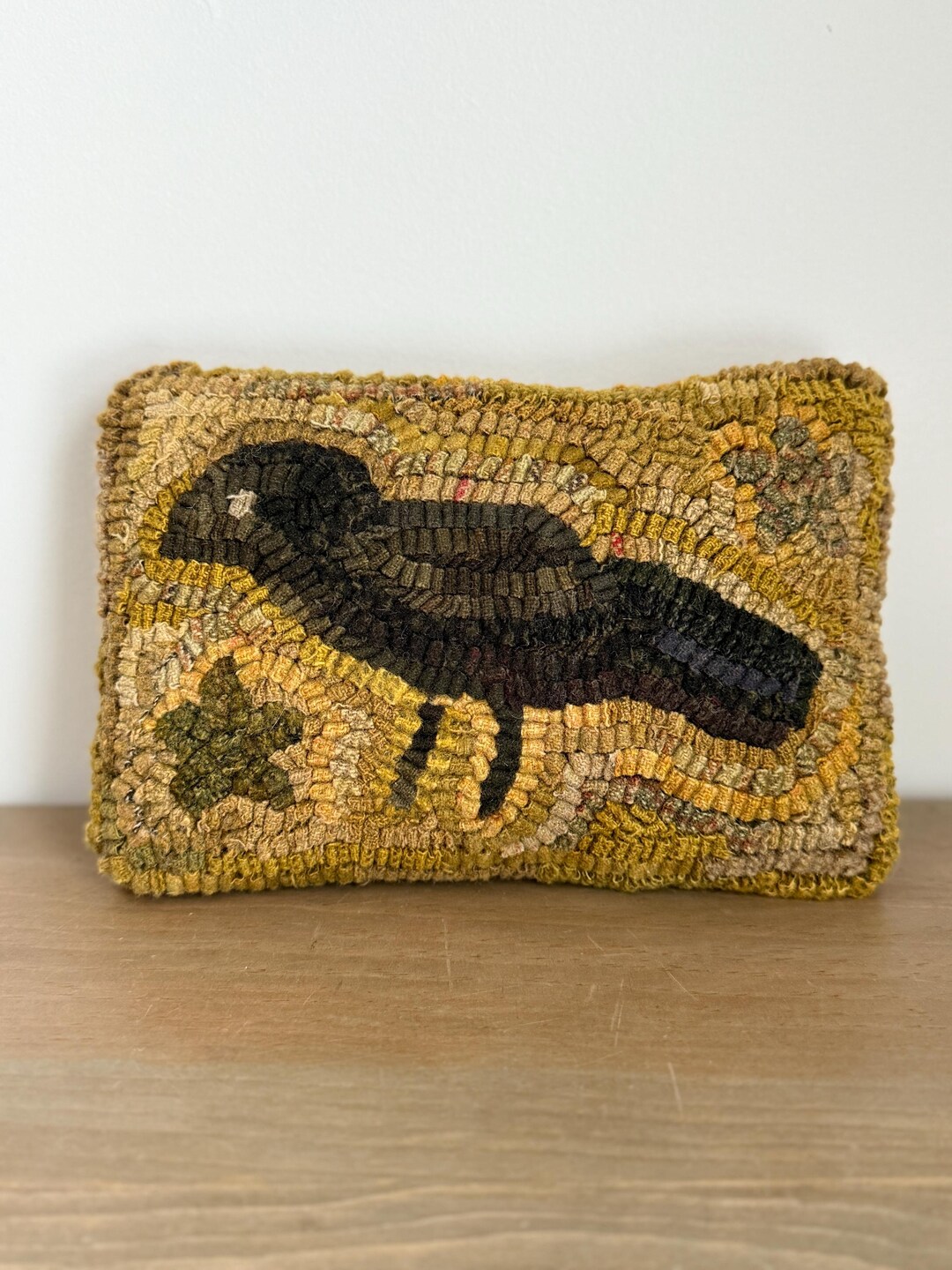 Primitive Wool Rugs Primitive Wool Folk Art Hooked Rug Old Crow PILLOW ~ Early Style - Etsy