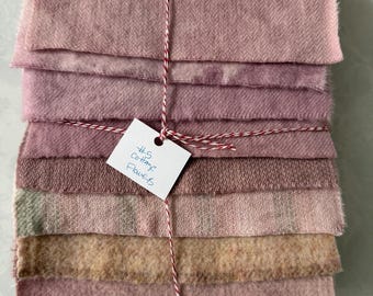 Hand Dyed Wool Fabric: Cottage Flowers Fat Sixteenths for Rug Hooking
