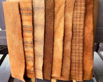 Hand Dyed Wool Fabric, 8 Rustic Pumpkin Fat 1/16 Sixteenth for Primitive Rug Hooking