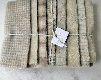 Hand Dyed Wool Fabric, Faded Nantucket Whale Blue Grey 8 Fat 1/16 Sixteenth Pieces for Primitive Rug Hooking