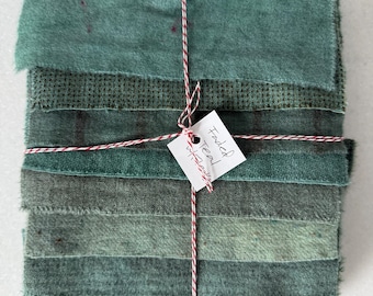 Hand Dyed Wool Fabric Bundle, Faded Teal with Flecks for Rug Hooking
