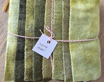 Hand Dyed Wool Fabric, 8 Spring Green Fat 1/16 Sixteenth for Primitive Rug Hooking