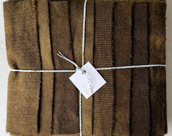 Hand Dyed Wool Fabric, 8 Turkey Feather Brown 1/16ths Fat Sixteenths for Primitive Rug Hooking