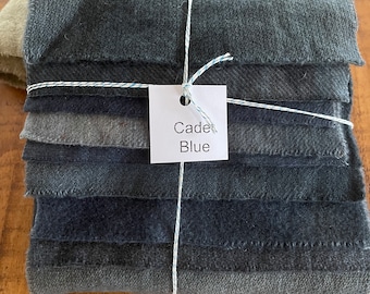 Hand Dyed Wool Fabric, 8 Cadet Blue Fat 1/16 Sixteenth for Primitive Rug Hooking