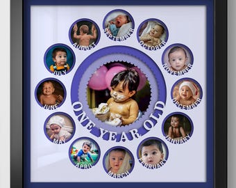 3D Shadow Box Layered Papierschnitt Baby Ein Jahr Fotorahmen
