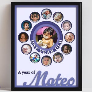 PERSONALIZED 3D Shadow Box Layered Paper Cut Baby One Year Photo Frame