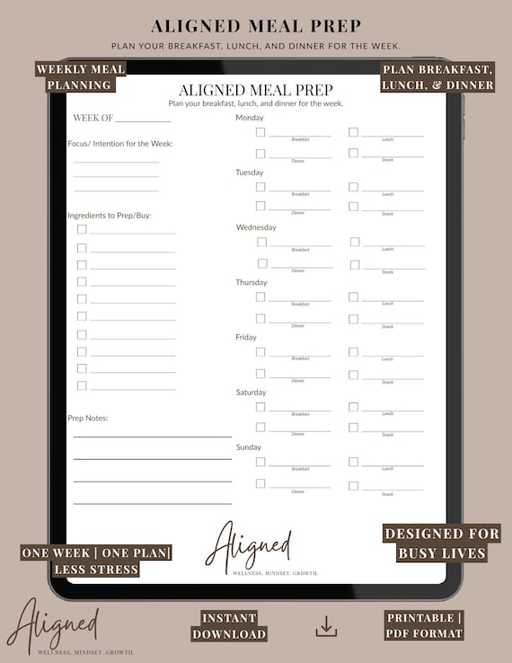 Aligned Meal Prep Planner | Weekly Planning | Minimalist PDF | iPad & Printable