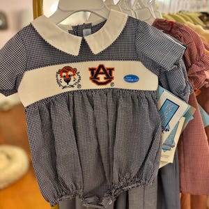 Auburn Smocked Navy Gingham Boys Bubble Romper