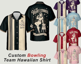 Personalized Retro Bowling Hawaiian Shirt, Custom Name Button Down, Matching Bowling Team Shirt, Bowling Lover Gift, Bowler Shirt